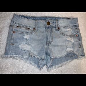 American Eagle Light Wash Light Distressed Shorts
